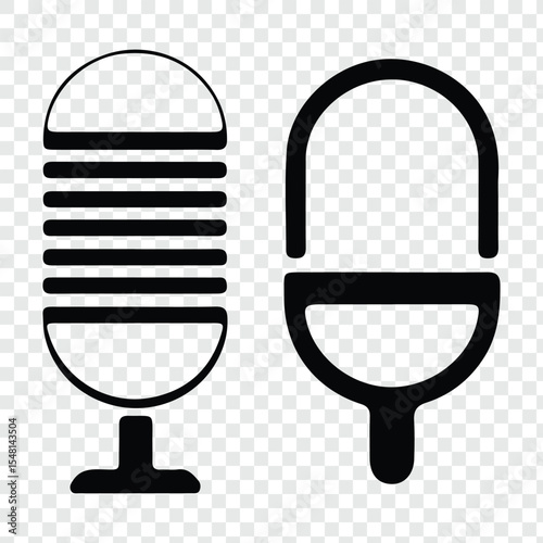 Microphone Icon Set – Vector Collection of Studio, Podcast, Dynamic, and Recording Microphones in Solid Silhouette Style. Voice vector symbols, EPS-10