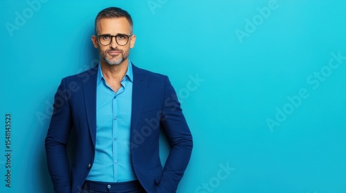 Businessman portrait against solid blue background