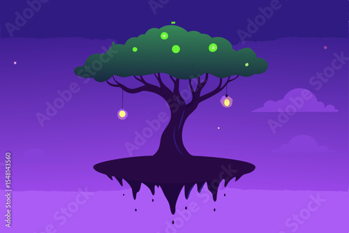 vector illustration of a tree in the night