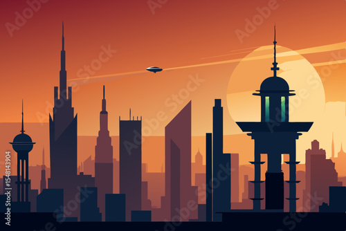 city skyline at sunset