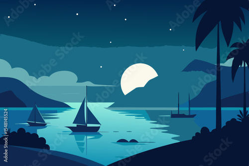 night landscape with sea and moon
