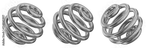 3D Chrome Metallic Abstract Shape Objects, 3d rendering steel gradient shape design element, futuristic, shiny design
