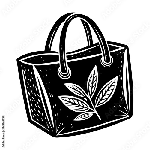 Stock vector art of reusable shopping bag tote bag with leaf design eco friendly grocery bag isolated