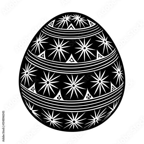 Black and white pysanka easter egg vector image with traditional folk art floral star design element