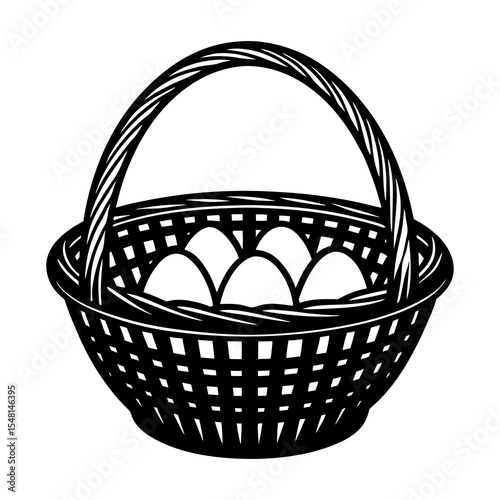 Downloadable easter basket with eggs vector illustration for graphic design and crafts projects 94