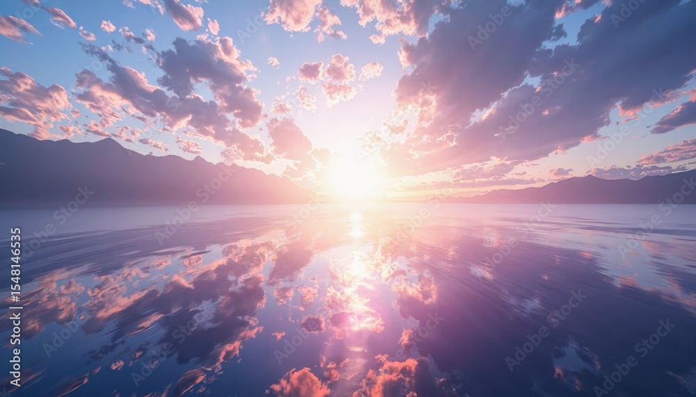 Fototapeta premium Sunset reflection over calm lake serene nature scene tranquil landscape vibrant sky peaceful atmosphere