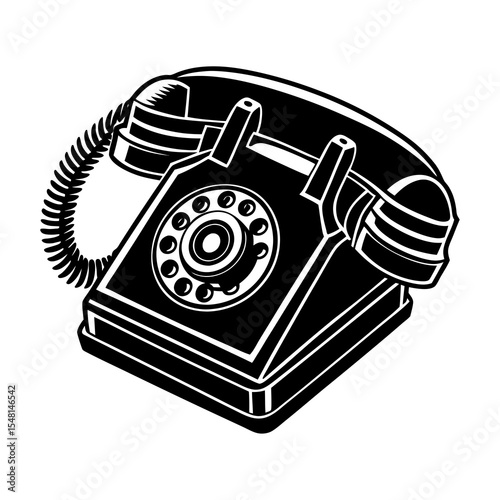 Find black and white vintage rotary dial telephone vector illustration for graphic design needs online
