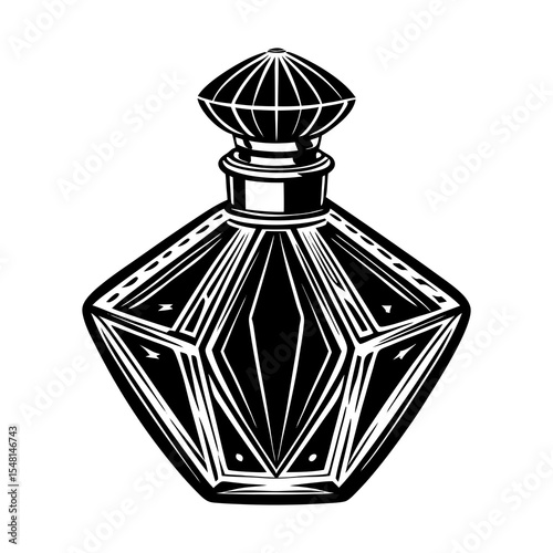 Vintage perfume bottle vector illustration, antique fragrance container graphic design element image