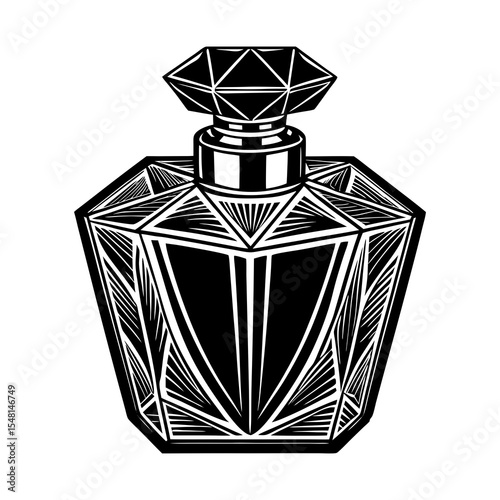 Elegant black and white perfume bottle vector illustration for fragrance and beauty product design needs