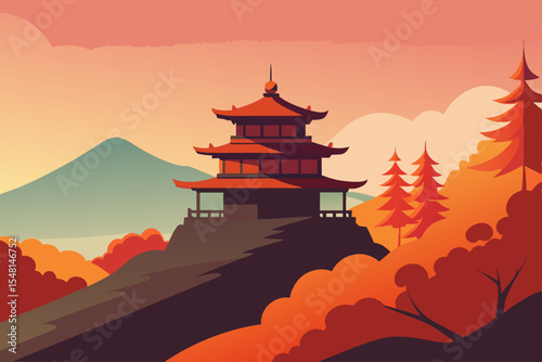 chinese temple at sunset