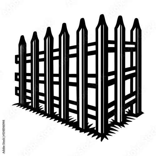 Pointed picket fence illustration in black and white, Pointed picket fence illustration in black and white
