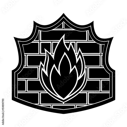 Firewall security vector illustration with brick wall and flame for internet protection concept