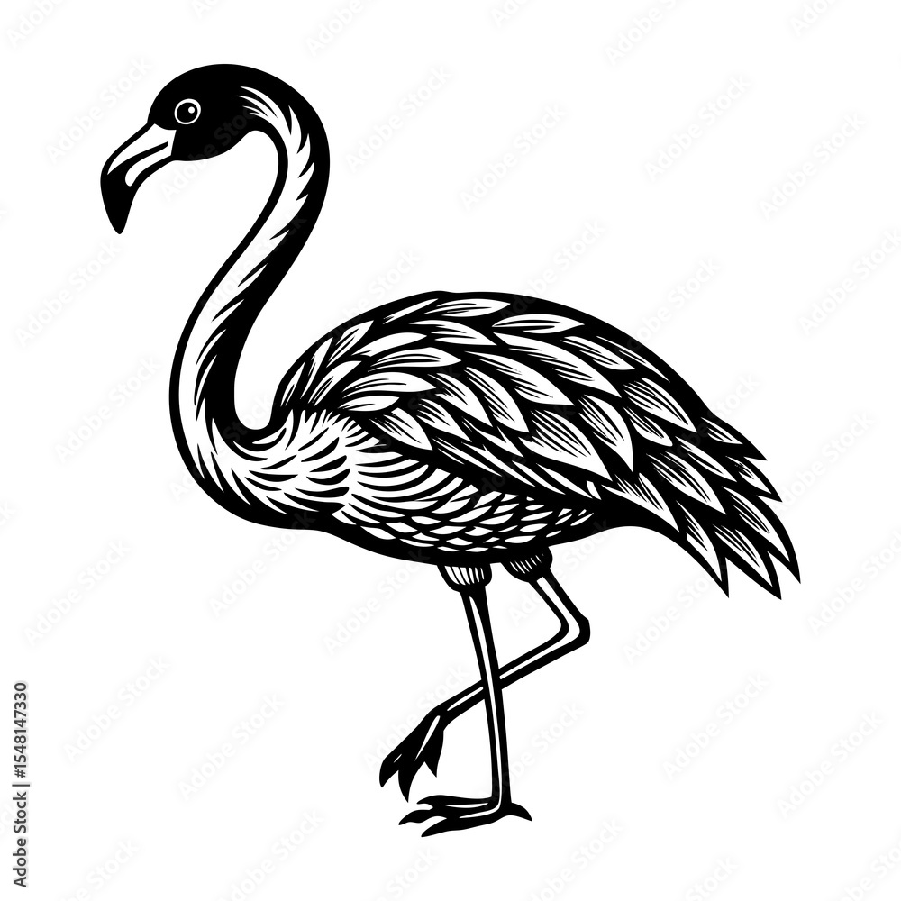 Obraz premium Black and white flamingo vector illustration tropical bird design exotic animal clip art wildlife drawing