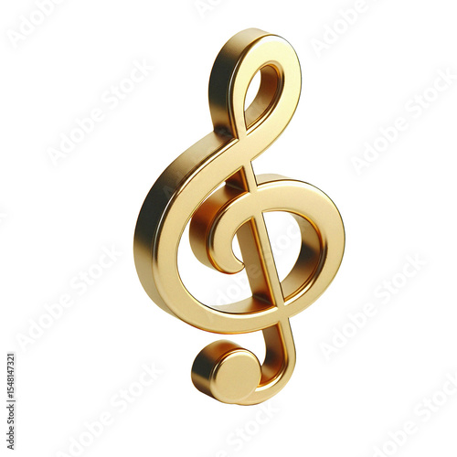 3d Render, Golden Treble Clef Music Note icon symbol transparent background