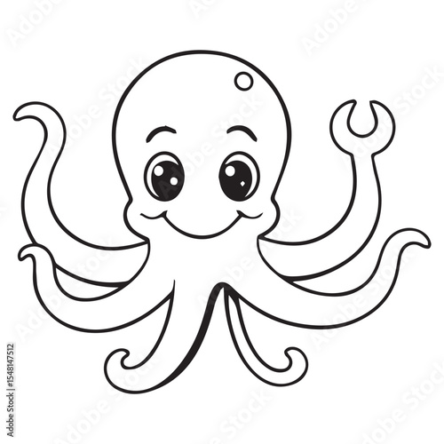 Happy cartoon octopus silhouette illustration