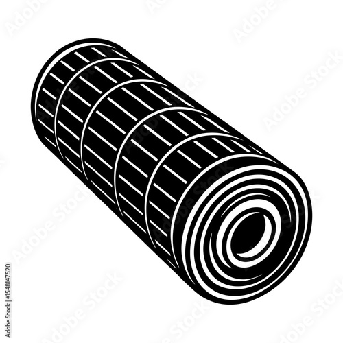 Rolled yoga mat pilates exercise fitness gym workout equipment black and white vector illustration