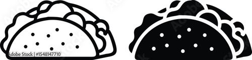 Minimalist Taco Icon – Line Art Vector Illustration with Crispy Tortilla and Meat Filling
