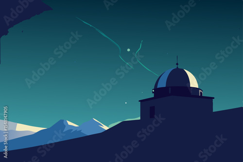 vector illustration of mosque in night