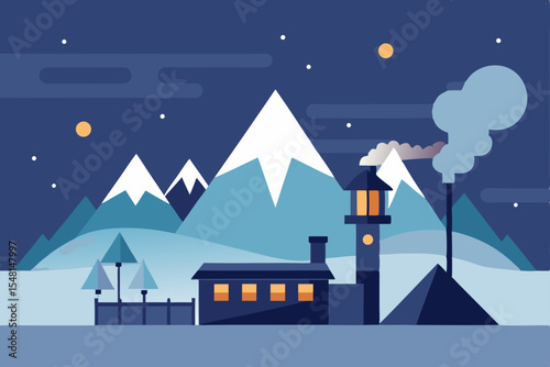 winter landscape with houses