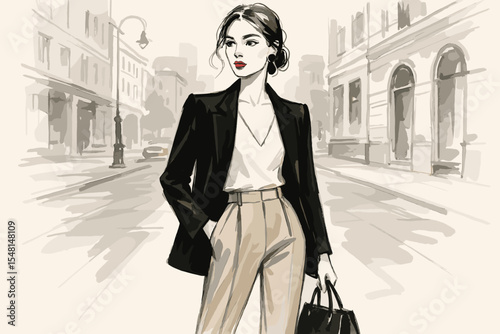 Stylish Woman in Chic Urban Outfit Fashion Illustration