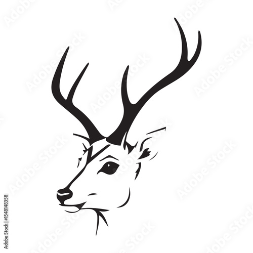 Elegant deer head silhouette with antlers profile view