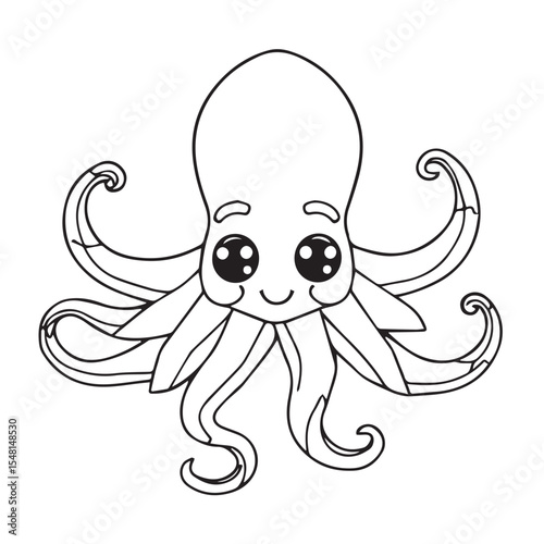 Adorable cartoon octopus silhouette for kids illustration