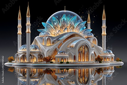 Floating transparent mosque night view high resolution picture