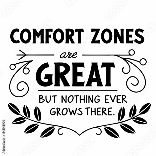 A motivational typography t-shirt design, Comfort zones are great — but nothing ever grows there