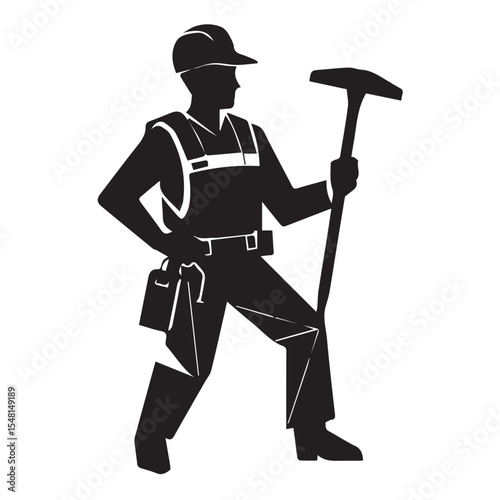 Construction worker with tool silhouette vector illustration