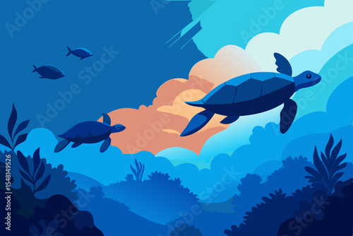 underwater scene with fishes