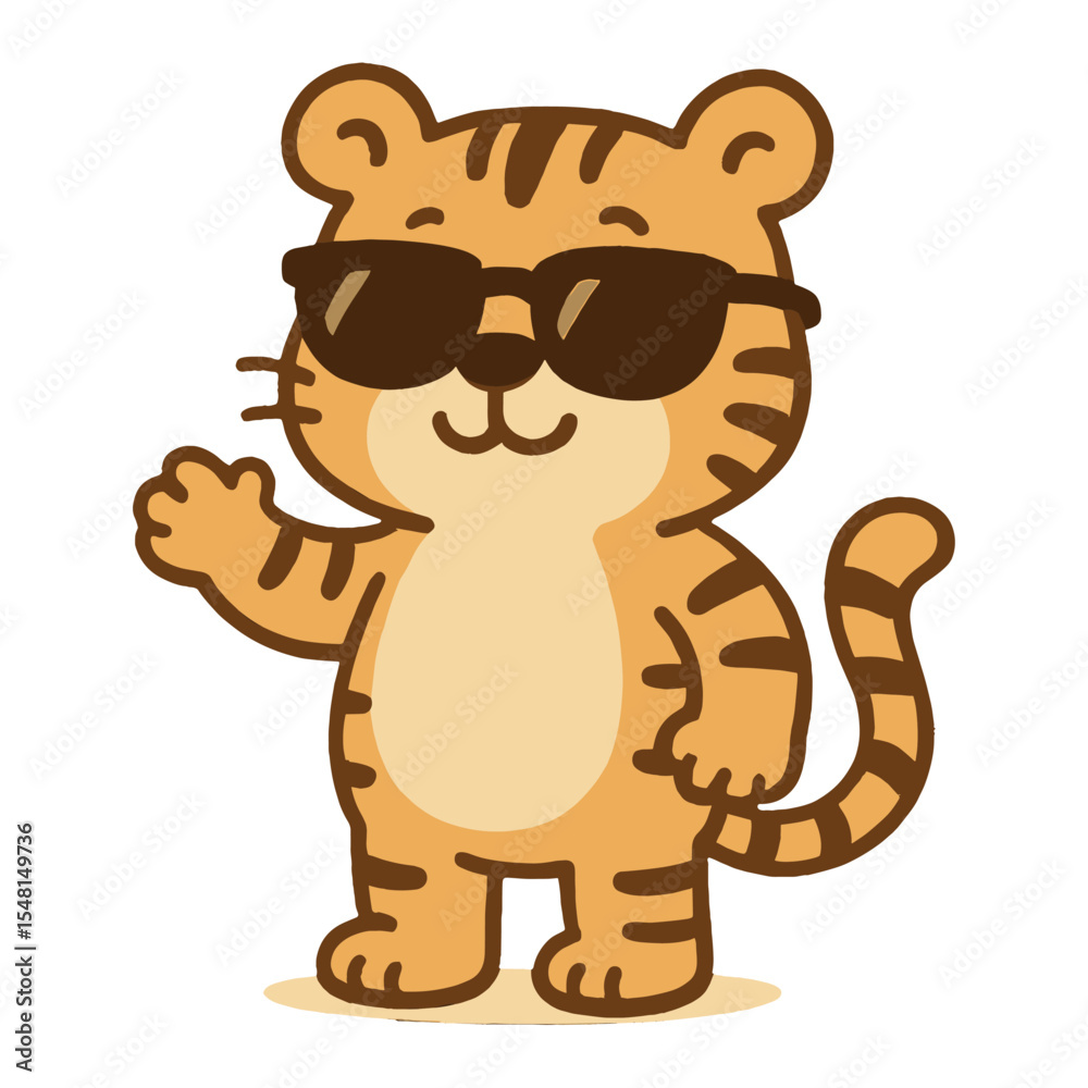 Fototapeta premium Cool cartoon tiger waving vector