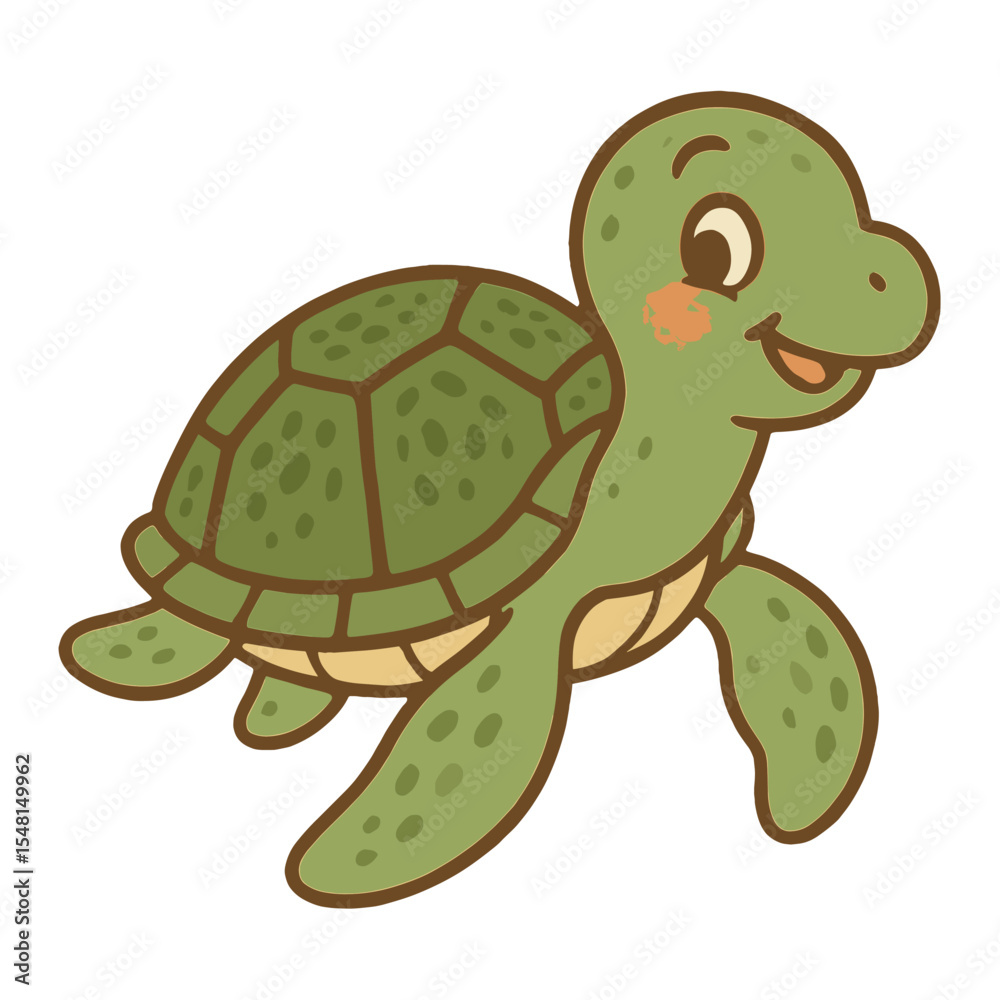 Obraz premium Cute smiling cartoon turtle illustration vector
