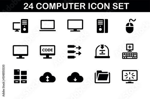 Minimal Computer Icons Set - 24 Modern Tech Symbols