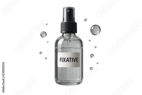 Transparent spray bottle of fixative isolated on a transparent background, clear