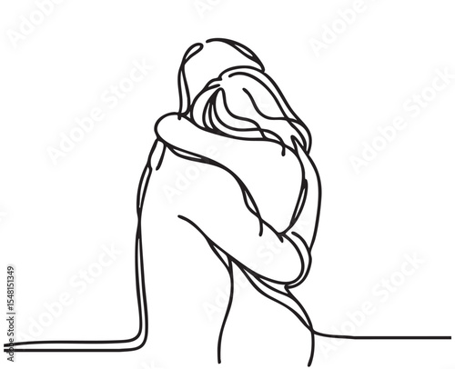 Abstract man and woman touch by one line vector drawing. Portrait minimalistic style. Hugs sketch