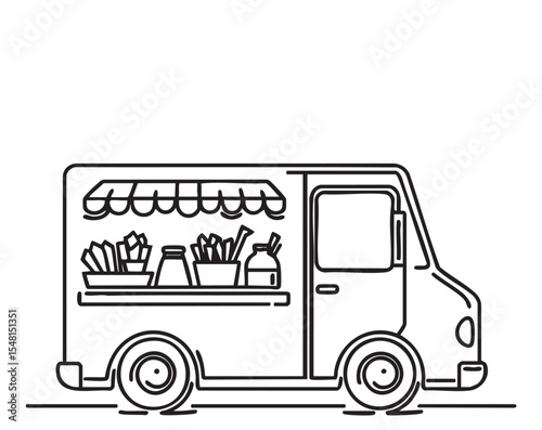 Food truck sketch. Hand drawn line art vector illustration