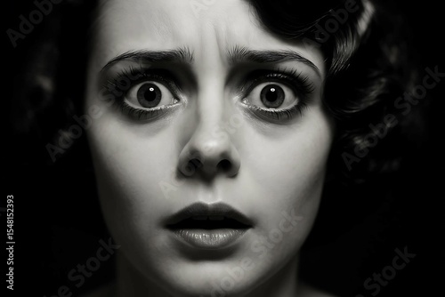 Timeless classic vintage black and white image showing human emotion: fear. 