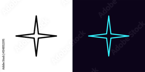 Outline star glitter icon, with editable stroke. Flash light icon, bright star glow. Magic glitter flare, bright glint, star shine, highlight glow effect, shiny starlight. Vector icon