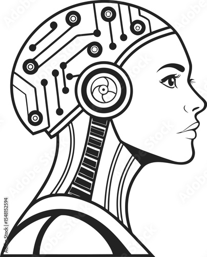 female android head profile cyber tech design