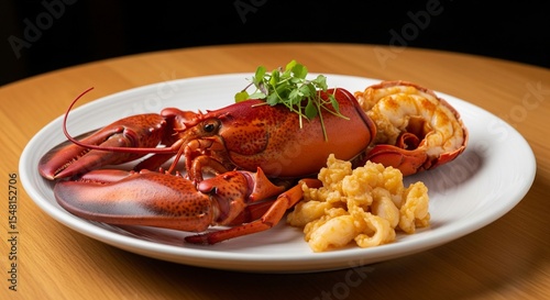 A well cooked lobster on a plate in restaurant.