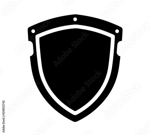 A black shield icon with white outline and rivets, symbolizing protection, security, and reliability. Iideal for cybersecurity, branding, gaming, or trust badges, conveying strength and safeguarding.
