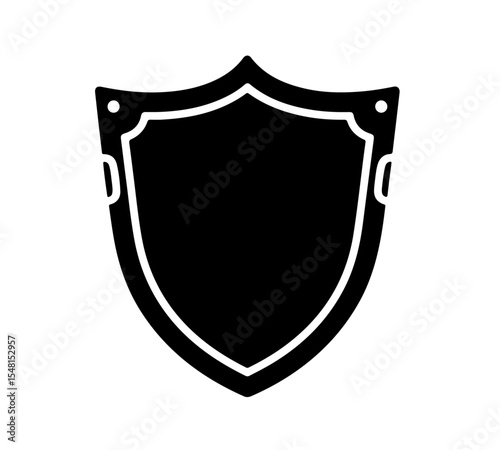 A black shield icon with white outline and rivets, symbolizing protection, security, and reliability. Iideal for cybersecurity, branding, gaming, or trust badges, conveying strength and safeguarding.