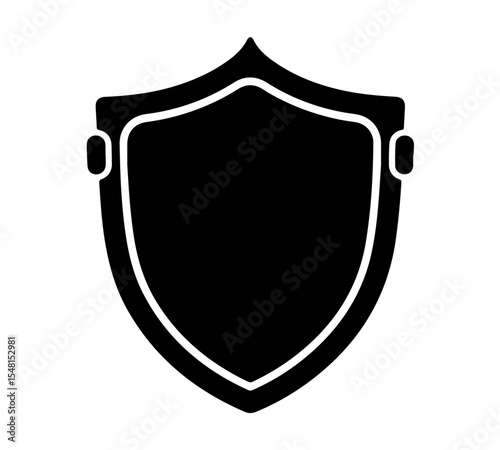 A black shield icon with white outline and rivets, symbolizing protection, security, and reliability. Iideal for cybersecurity, branding, gaming, or trust badges, conveying strength and safeguarding.