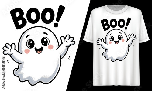 Cute Boo Ghost, Adorable Halloween, T-Shirt Design. 