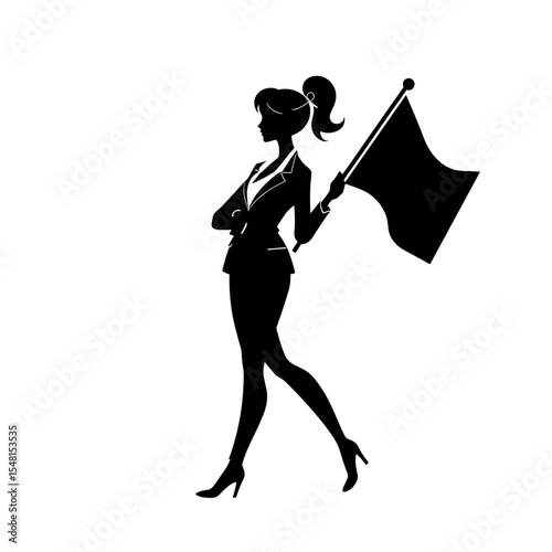 Businesswoman holding flag walking with confidence

