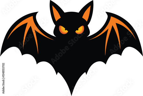 wings spread bat or flying bat halloween emblem – isolated design. silhouette vector illustration icon.