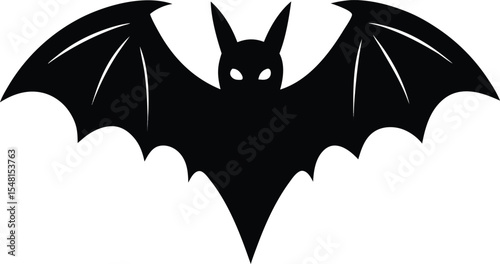 Black Bat Shape for Gothic Halloween Scene. Silhouette vector icon.
