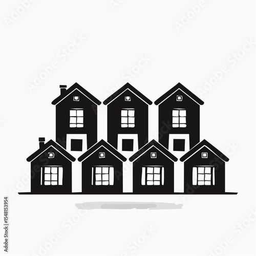 Black Silhouette Houses Row Minimalist Illustration