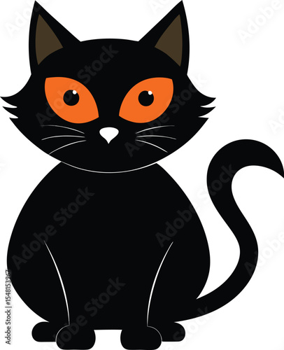 sitting black cat or halloween eyes cat or black cat or cat halloween silhouette vector icon isolated design for tradition, traditional, october festival