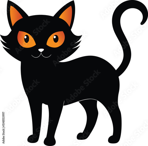 black cat with halloween eyes or halloween cat, kitty, kitten vector illustration graphic design for halloween party
